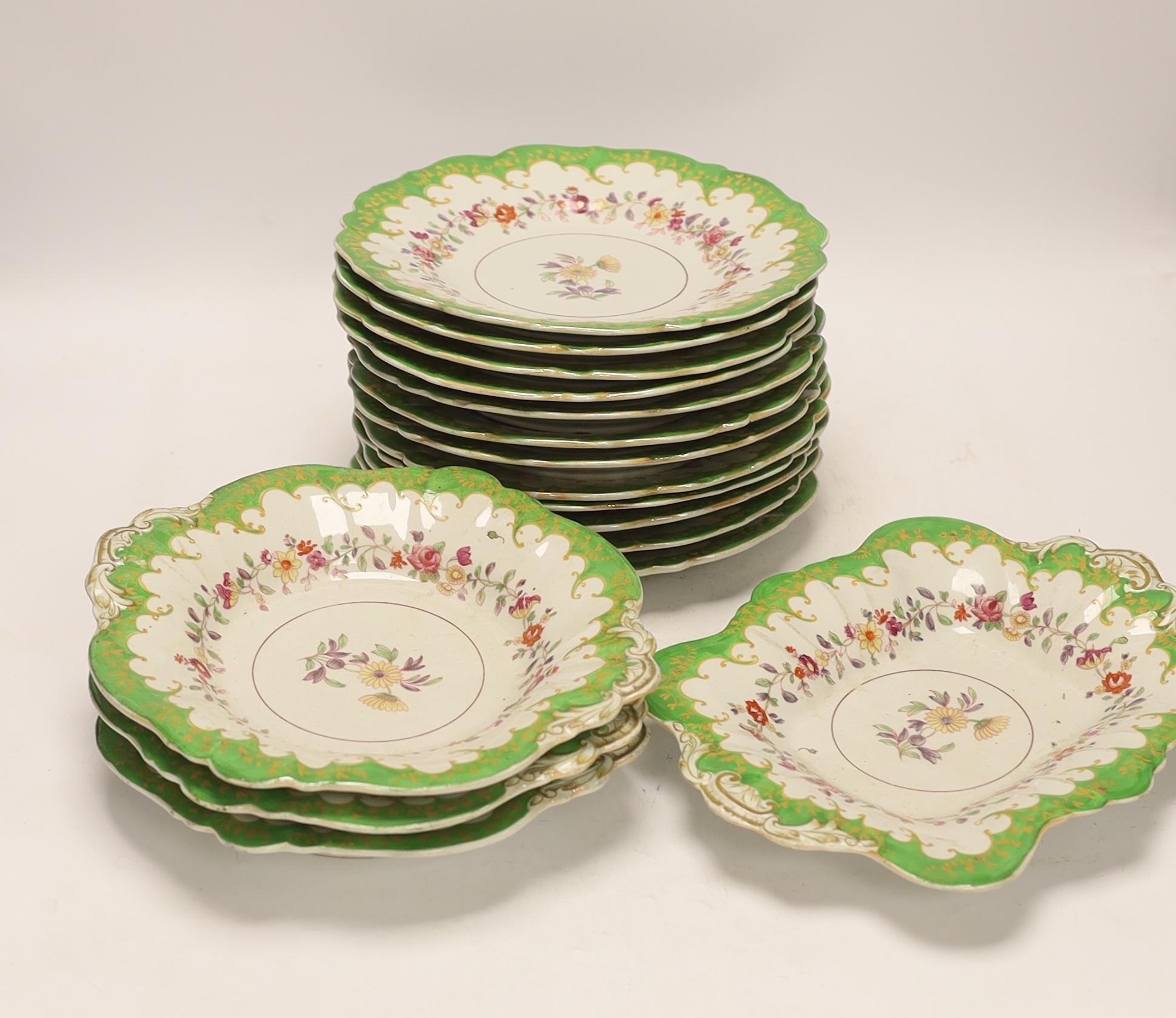 A 19th century Masons Ironstone thirteen piece dessert service. Condition - some repairs, half in poor condition